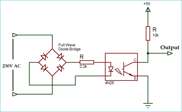 Zero Crossing Detector Circuit Diagram using Opto-coupler