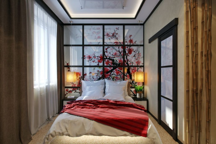 узкая спальня комната в японском стиле