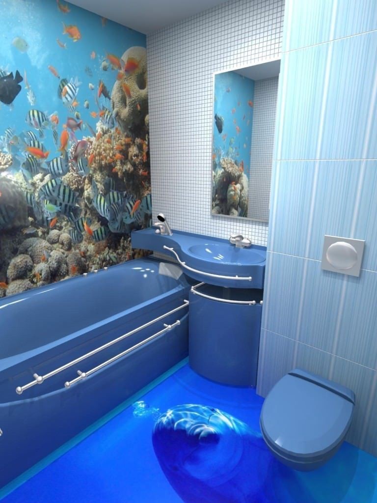 3d наливной пол в ванной морского стиля