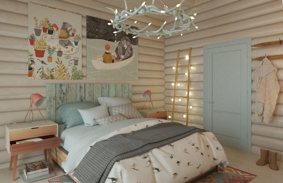 Небольшая спальня в доме скандинавского стиля