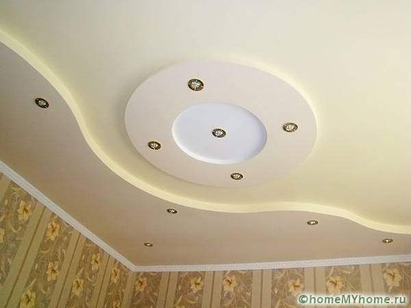 Двухуровневые потолки из гипсокартона: фото