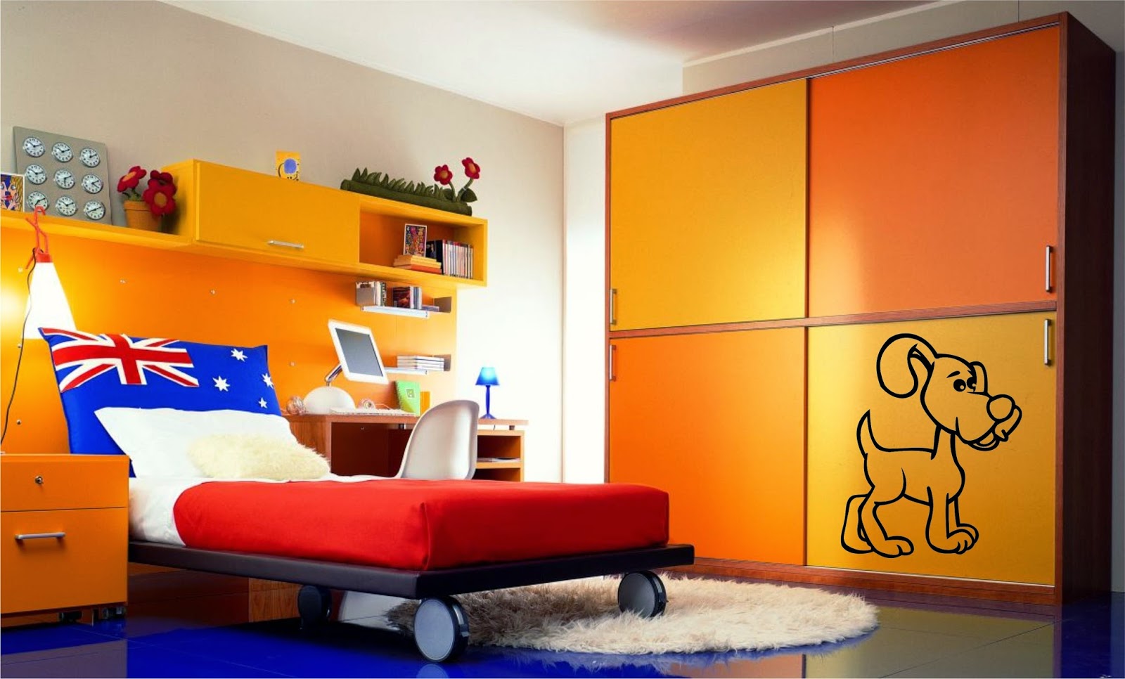 Оранжево-желтая мебель в детской