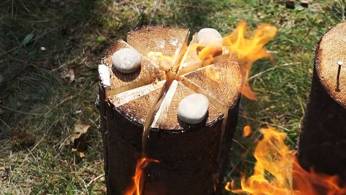 Три варианта изготовления финской свечи из бревна
