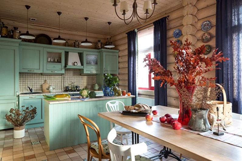 Зеленая кухня-столовая - Дизайн интерьера