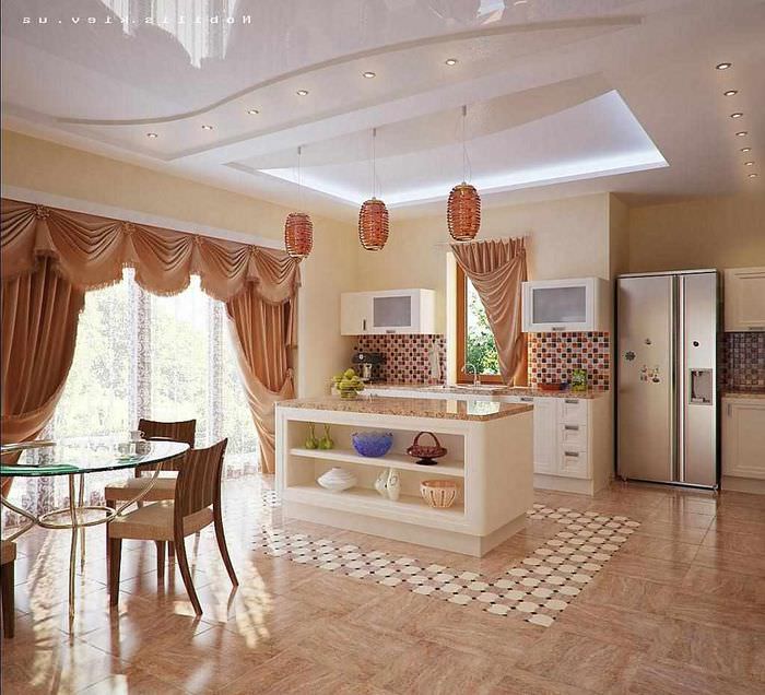 пример светлого стиля окна на кухне